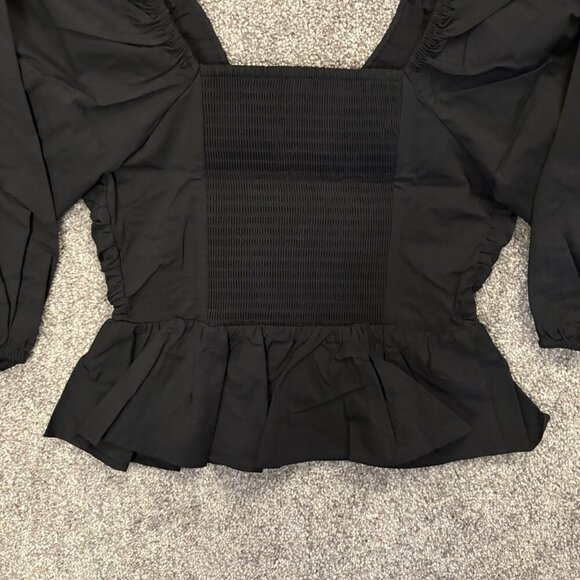 Express Women's V-Neck Pleated Peplum Top Size XS Black 3/4 Puff Sleeves NWT $74 - Picture 10 of 16